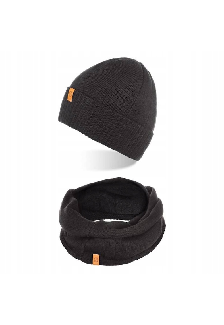 Set caciula + fular tip guler barbati - Brodrene - Acril - Circumferinta 56-60 cm - Fular 78 x 40 cm - Negru