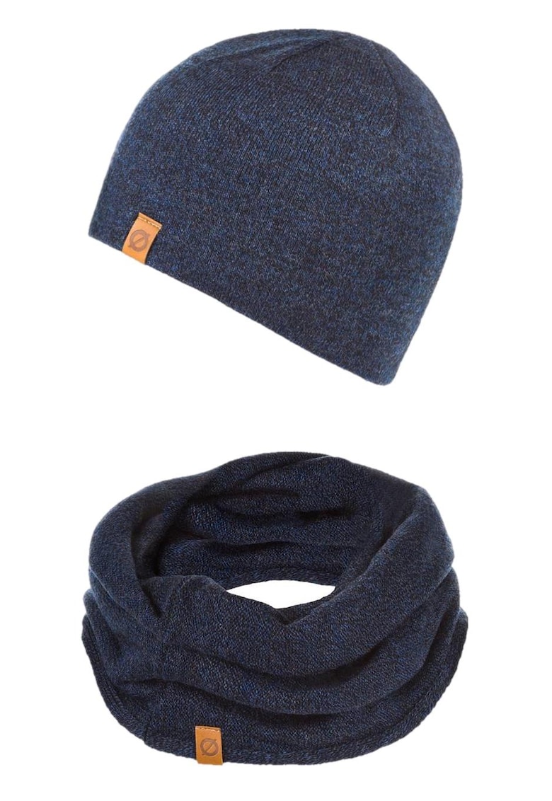 Set caciula + fular tip guler barbati - Brodrene - Acril - Circumferinta 56-60 cm - Fular 78 x 40 cm - Bleumarin