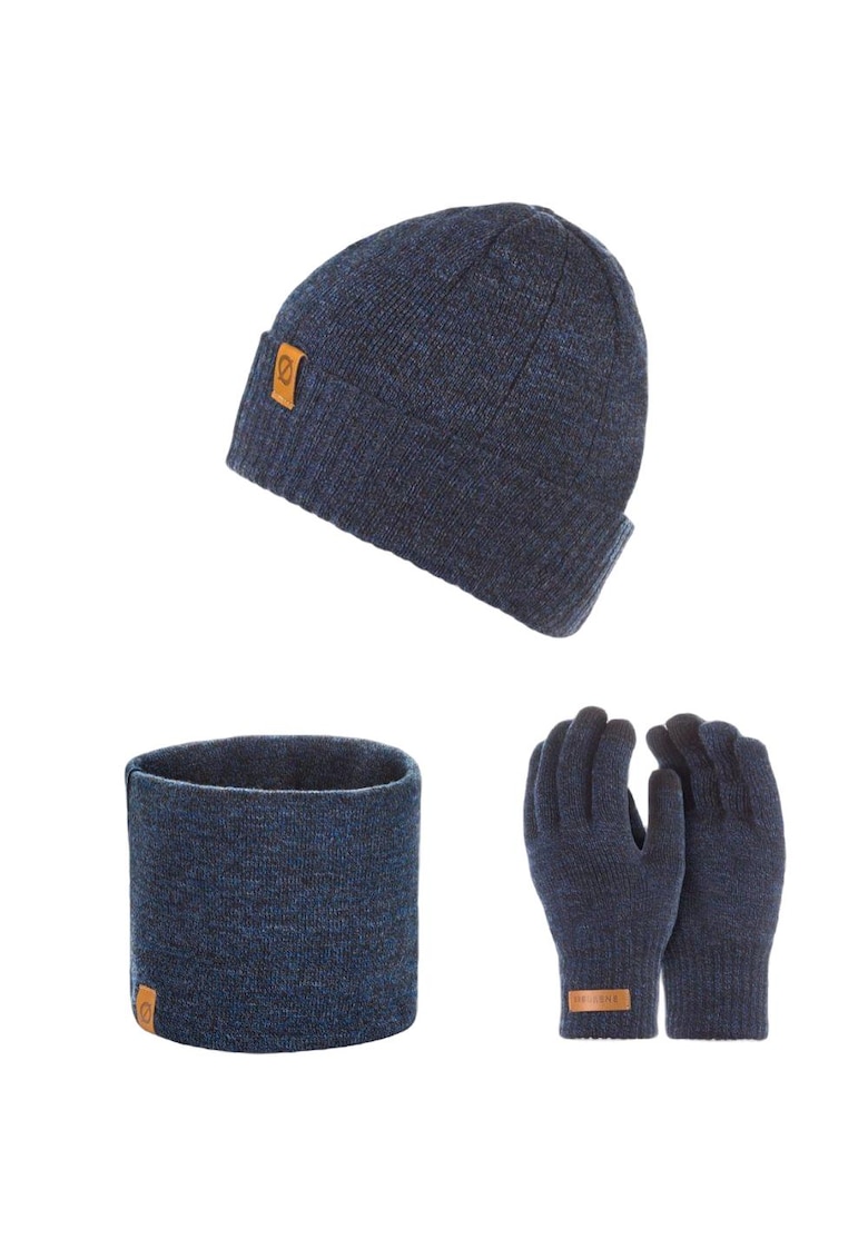 Broedrene Set 3 in 1 barbati - Brodrene - Caciula + fular tip guler + manusi - Acril - Circumferinta 56-60 cm - Bleumarin
