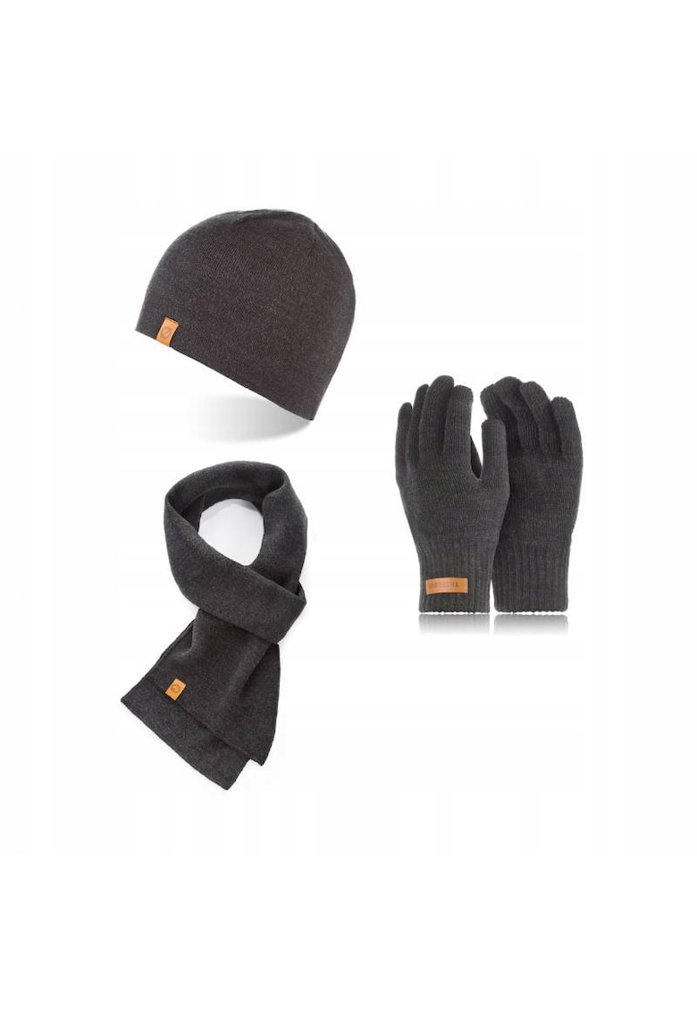 Set caciula cu fular si manusi barbati Brodrene - Acril - Gri inchis