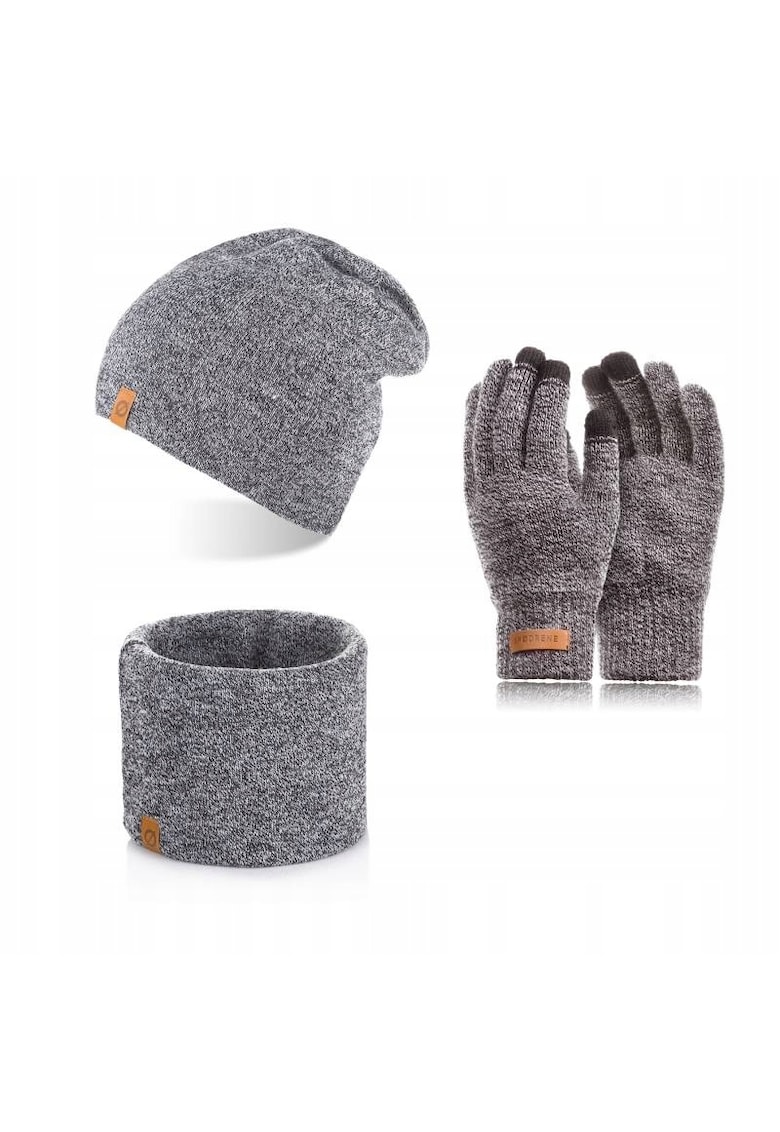 Set caciula cu fular si manusi barbati Brodrene - Acril - Gri