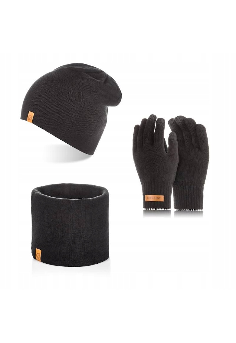 Set caciula cu fular si manusi barbati Brodrene - Acril - Negru