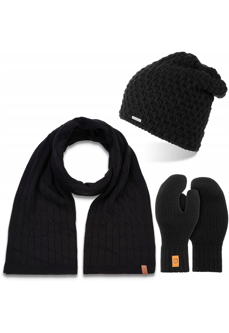 Set caciula - fular si manusi dama - Brodrene - Acril - Dimensiune universala - Negru