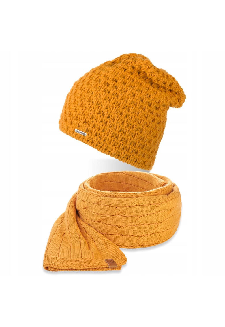 Set caciula si fular dama Brodrene - Acril - Galben