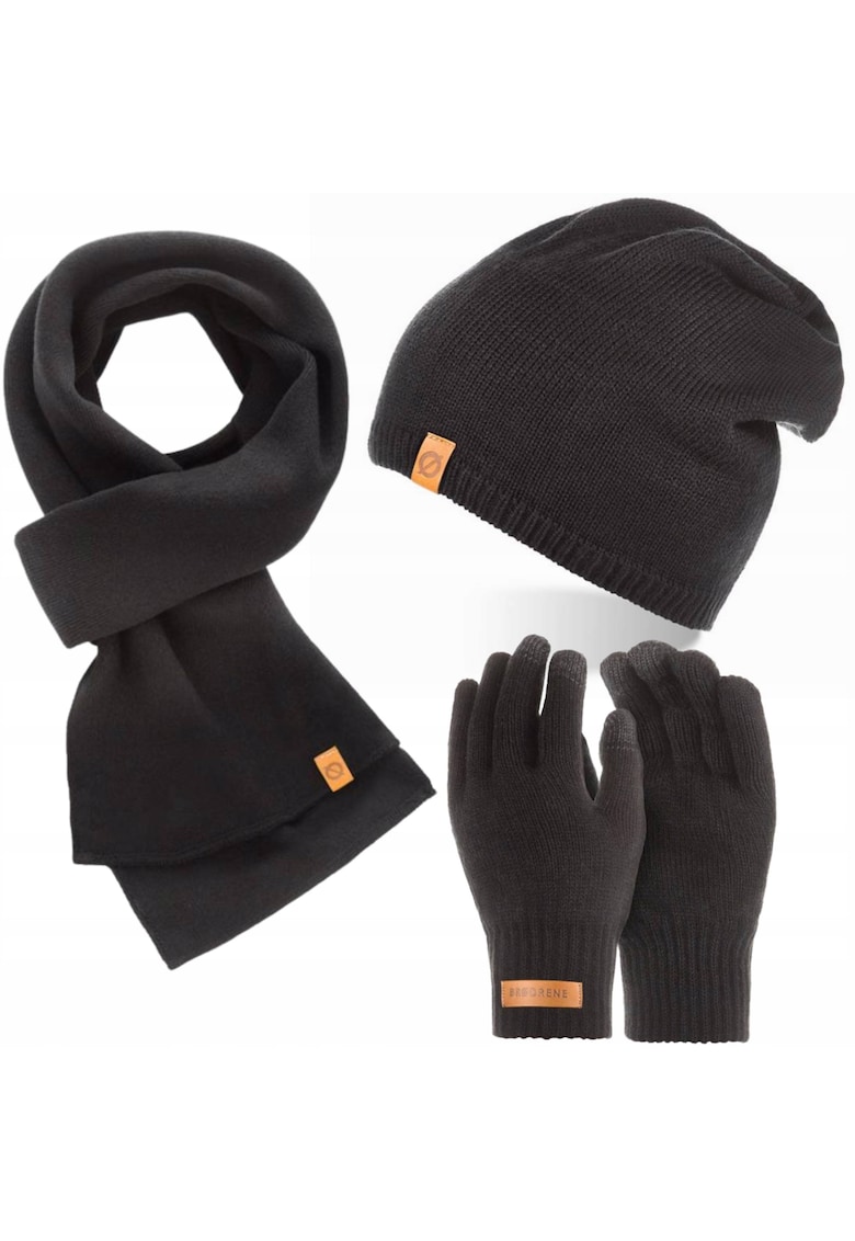 Set caciula cu fular si manusi barbati Brodrene - Acril - Negru