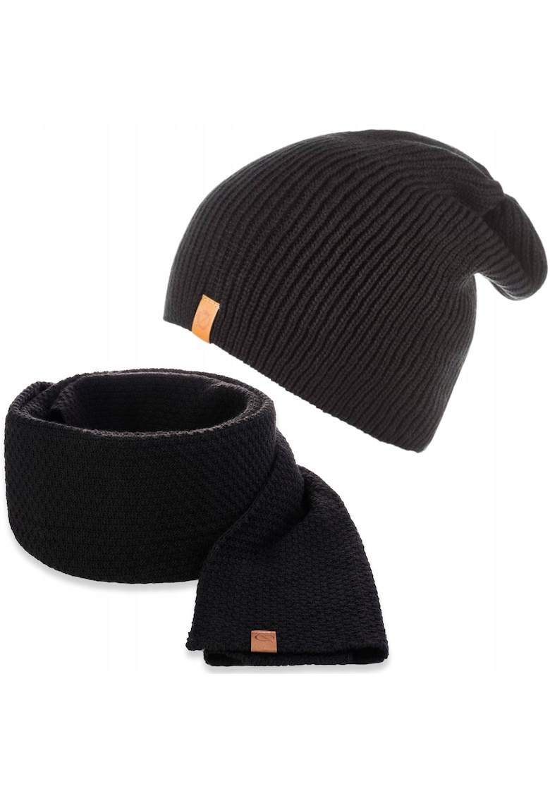 Set caciula si fular barbati - Brodrene - Acril - Dimensiune universala - Negru