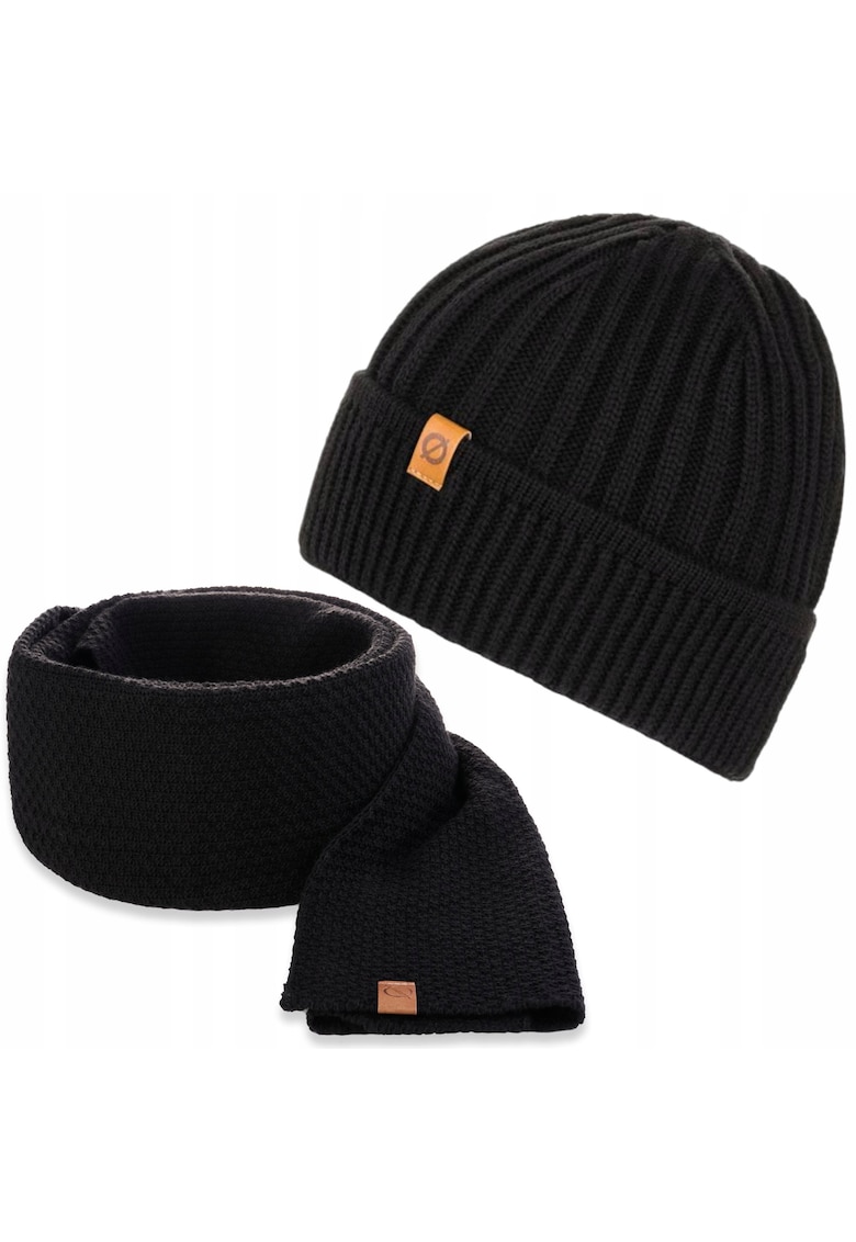 Set caciula si fular barbati - Brodrene - Acril - Dimensiune universala - Negru