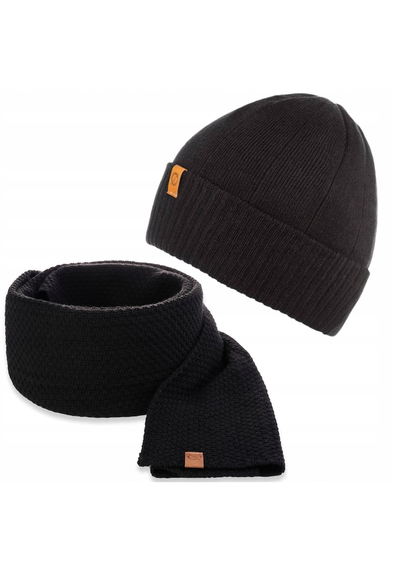 Set caciula si fular barbati - Brodrene - Acril - Dimensiune universala - Negru