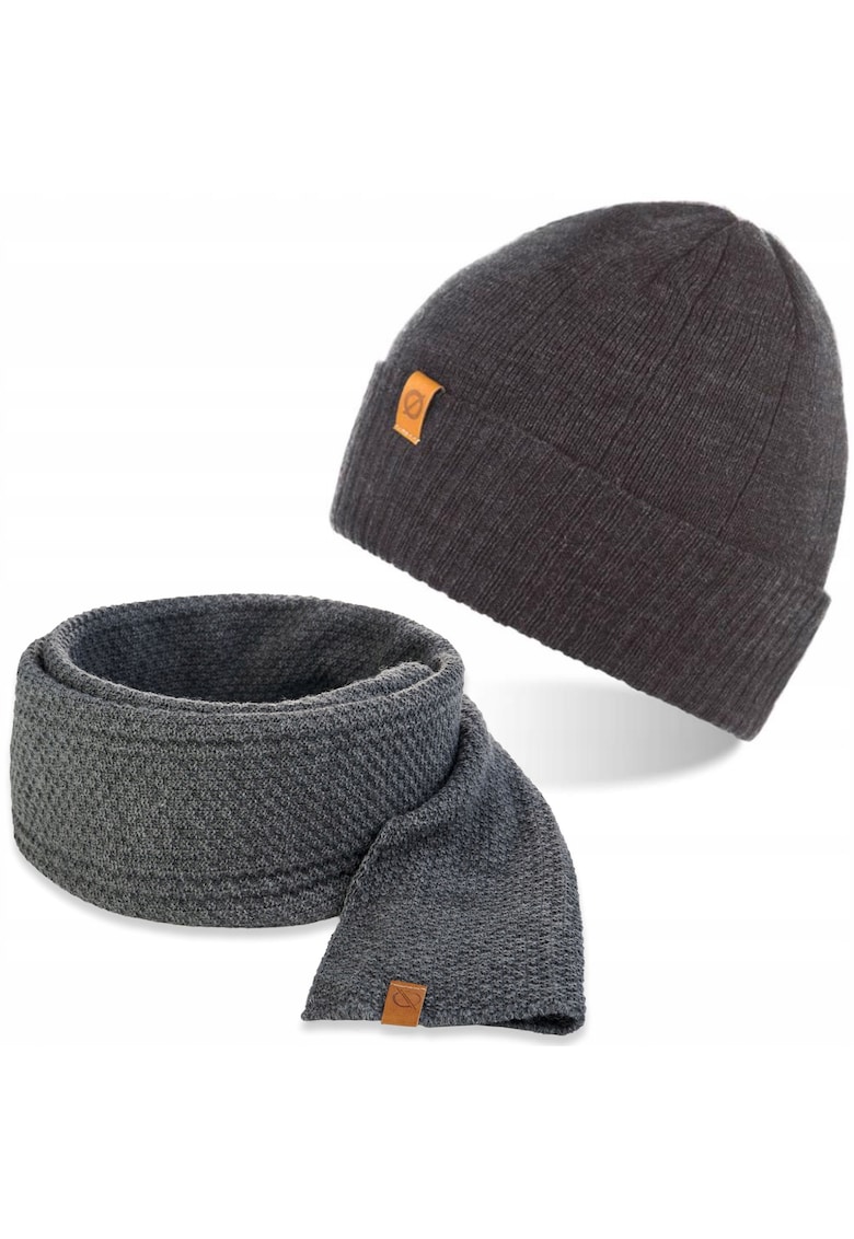 Set caciula si fular barbati Brodrene - Acril - Gri inchis