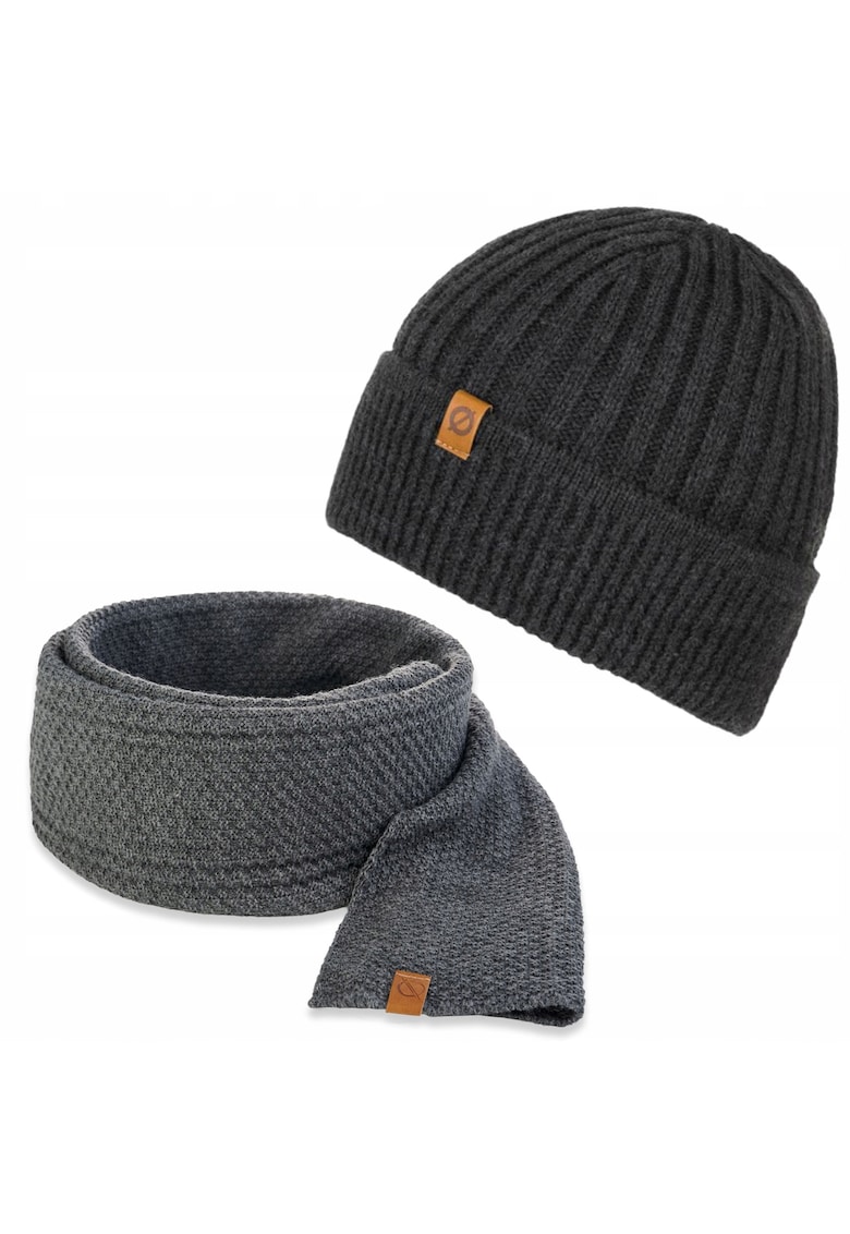 Set caciula si fular barbati Brodrene - Acril - Gri inchis