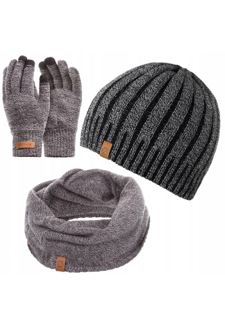 Set caciula cu fular si manusi barbati Brodrene - Acril - Gri