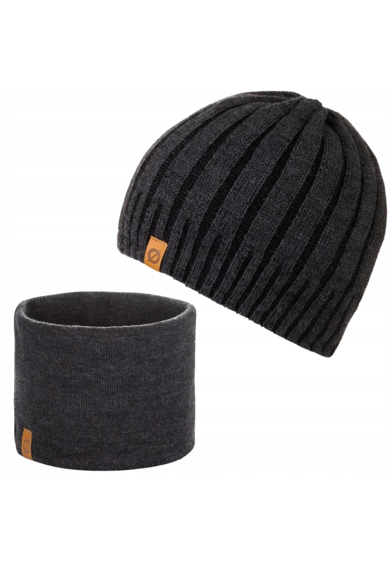 Set caciula si fular barbati Brodrene - Acril - Gri inchis