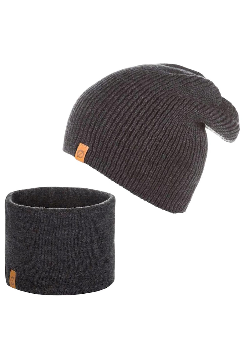 Set caciula + fular tip guler barbati - Brodrene - Acril - Circumferinta 56-60 cm - Fular 27 x 26 cm - Gri inchis