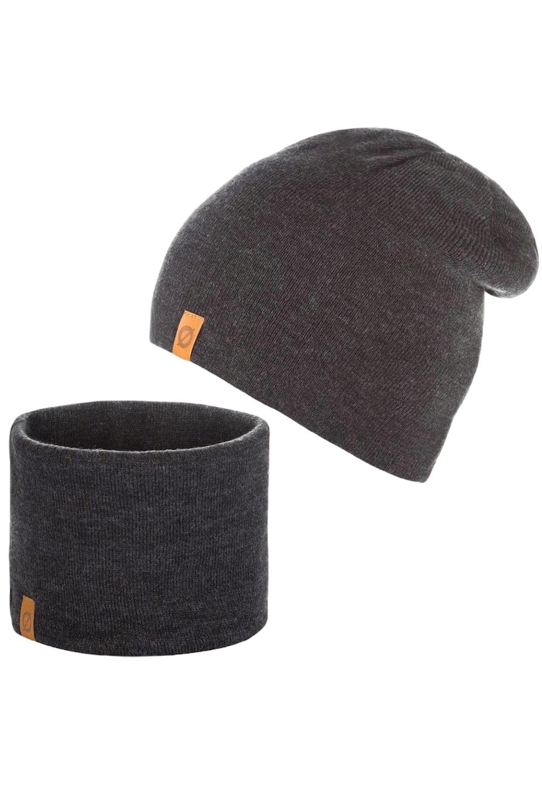 Set caciula + fular tip guler barbati - Brodrene - Acril - Circumferinta 56-60 cm - Fular 27 x 26 cm - Gri inchis