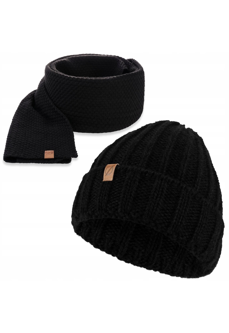 Set caciula si fular barbati - Brodrene - Acril - Dimensiune universala - Negru