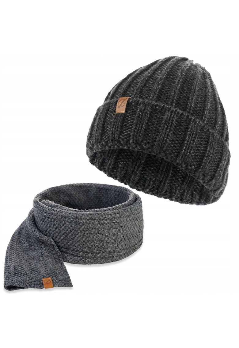 Set caciula si fular barbati Brodrene - Acril - Gri inchis