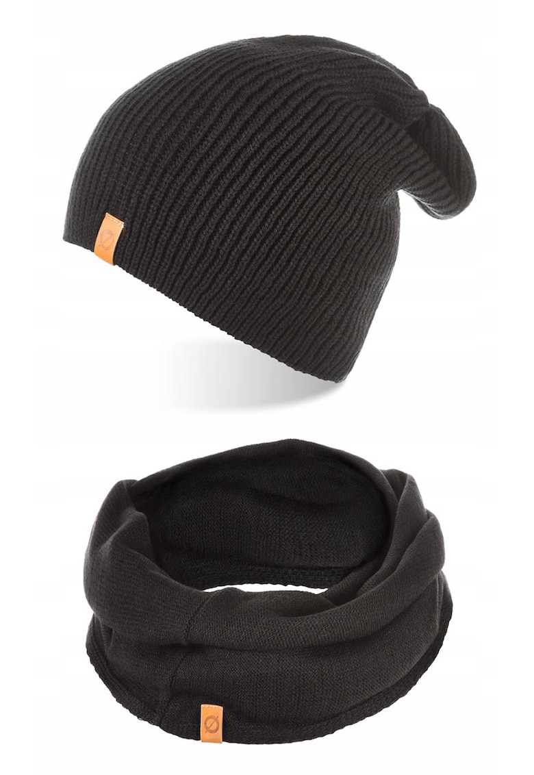 Set caciula si fular barbati - Brodrene - Acril - Dimensiune universala - Negru