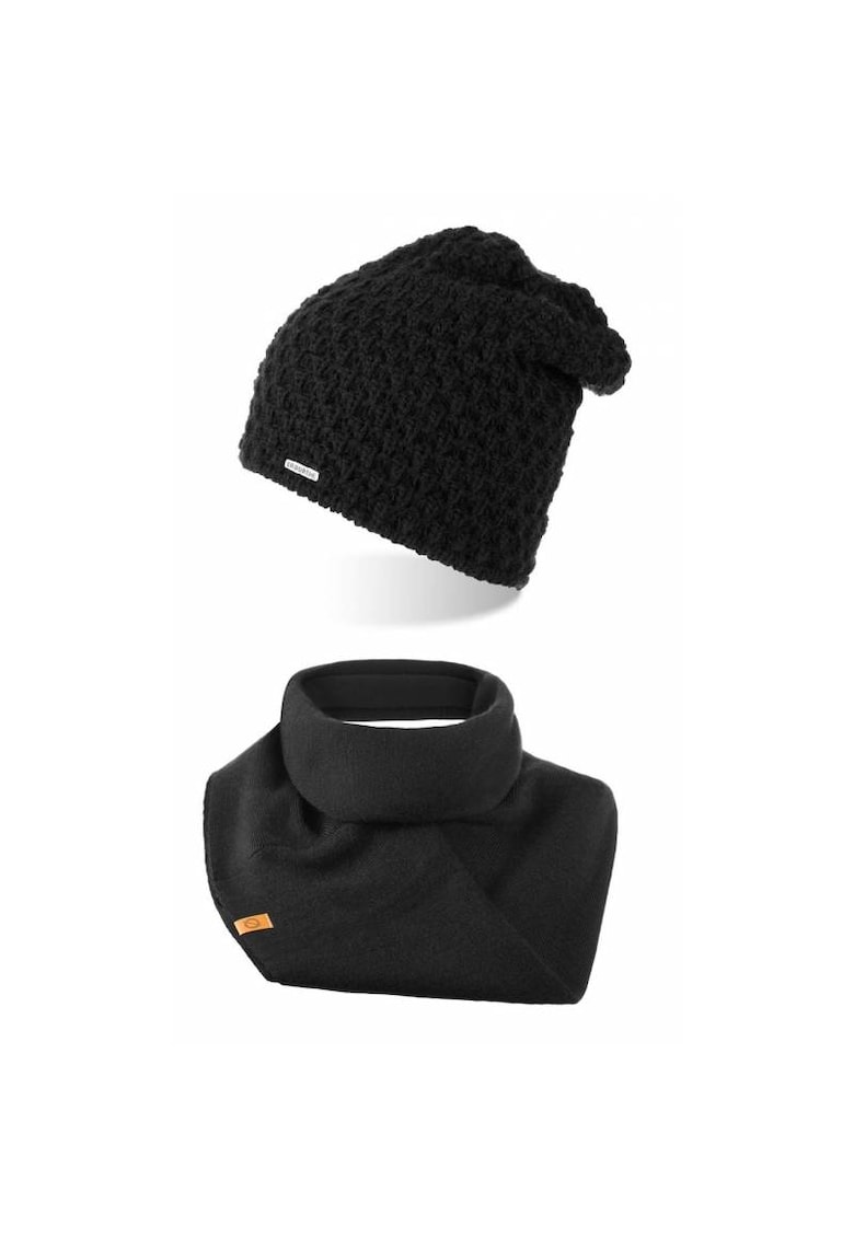 Set caciula si fular dama - Brodrene - Acril - Dimensiune universala - Negru