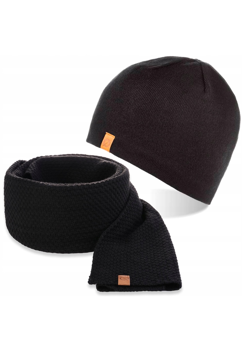 Set caciula si fular barbati - Brodrene - Fleece - Dimensiune universala - Negru