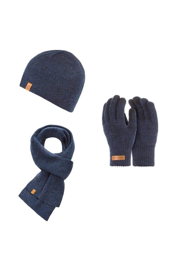 Set 3 in 1 barbati - Brodrene - Caciula + fular + manusi - Acril - Circumferinta 56-60 cm - Bleumarin
