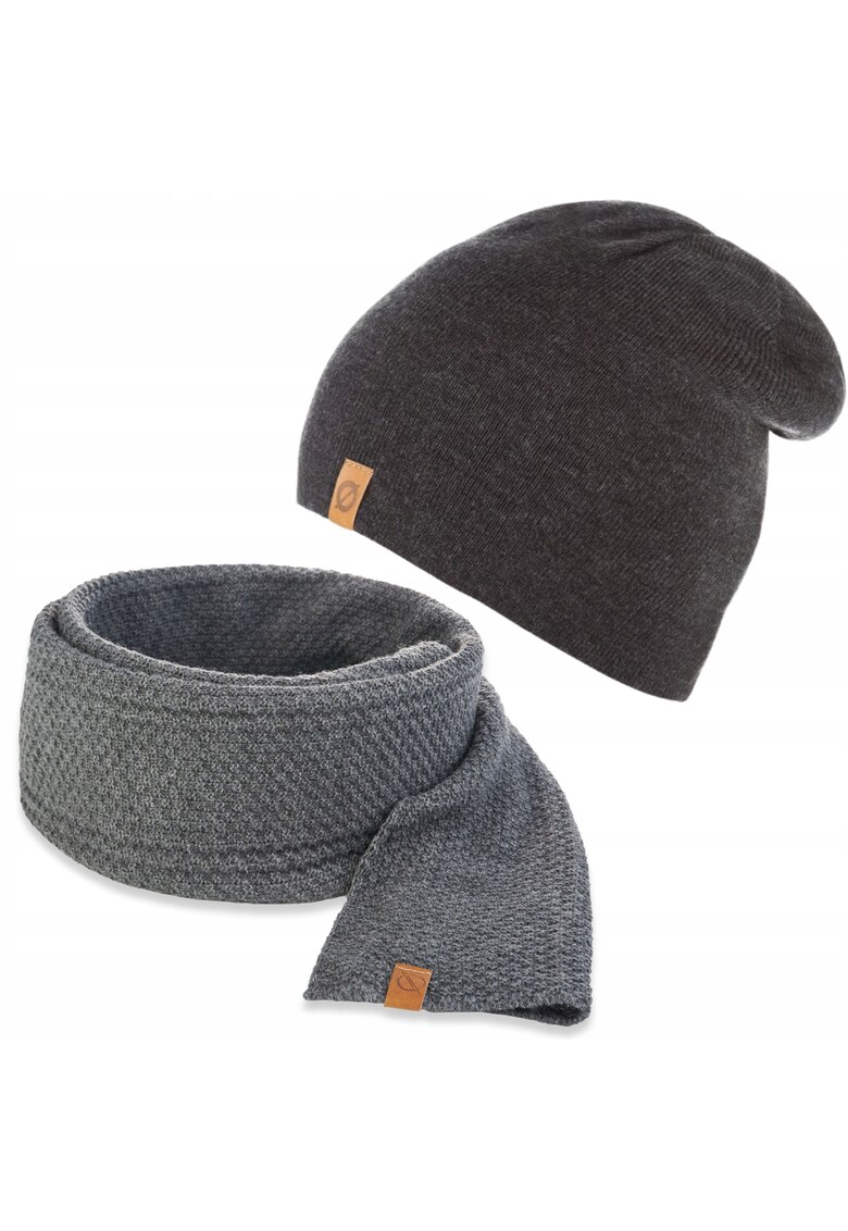 Set caciula si fular barbati - Brodrene - Acril - Dimensiune universala - Gri inchis