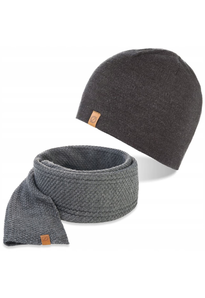 Set caciula si fular barbati - Brodrene - Fleece - Dimensiune universala - Gri inchis