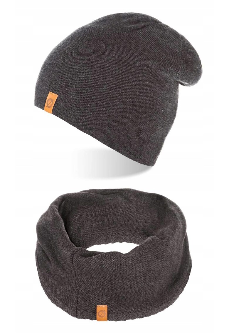 Set caciula si fular barbati - Brodrene - Acril - Dimensiune universala - Gri inchis