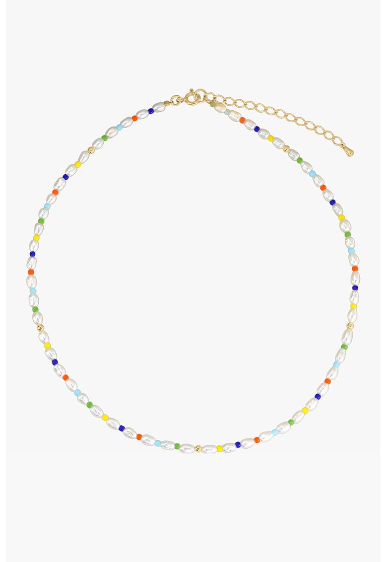 Colier scurt placat cu aur de 14K - perle naturale si margele