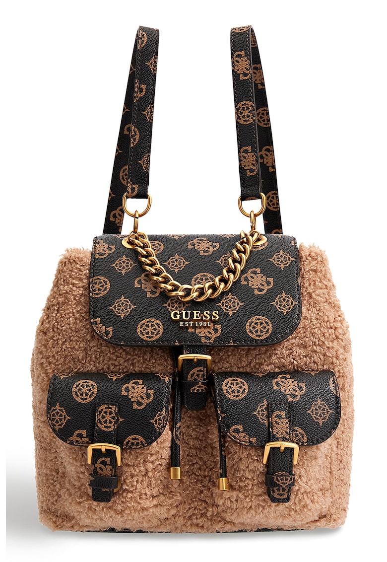 Rucsac de blana shearling sintetica cu garnituri de piele ecologica cu model