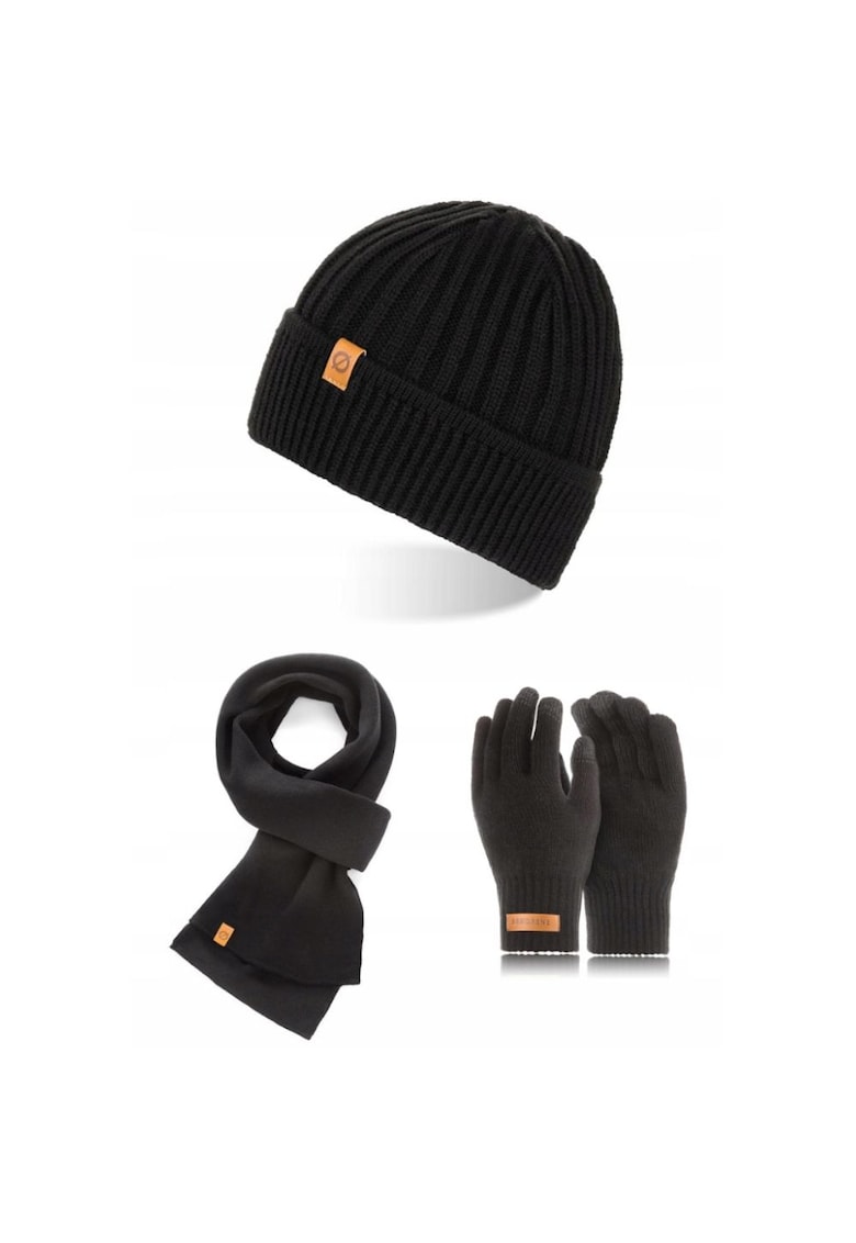 Broedrene Set caciula cu fular si manusi barbati Brodrene - Acril - Negru