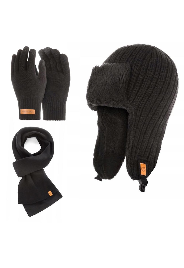 Set caciula cu fular si manusi barbati Brodrene - Acril - Negru