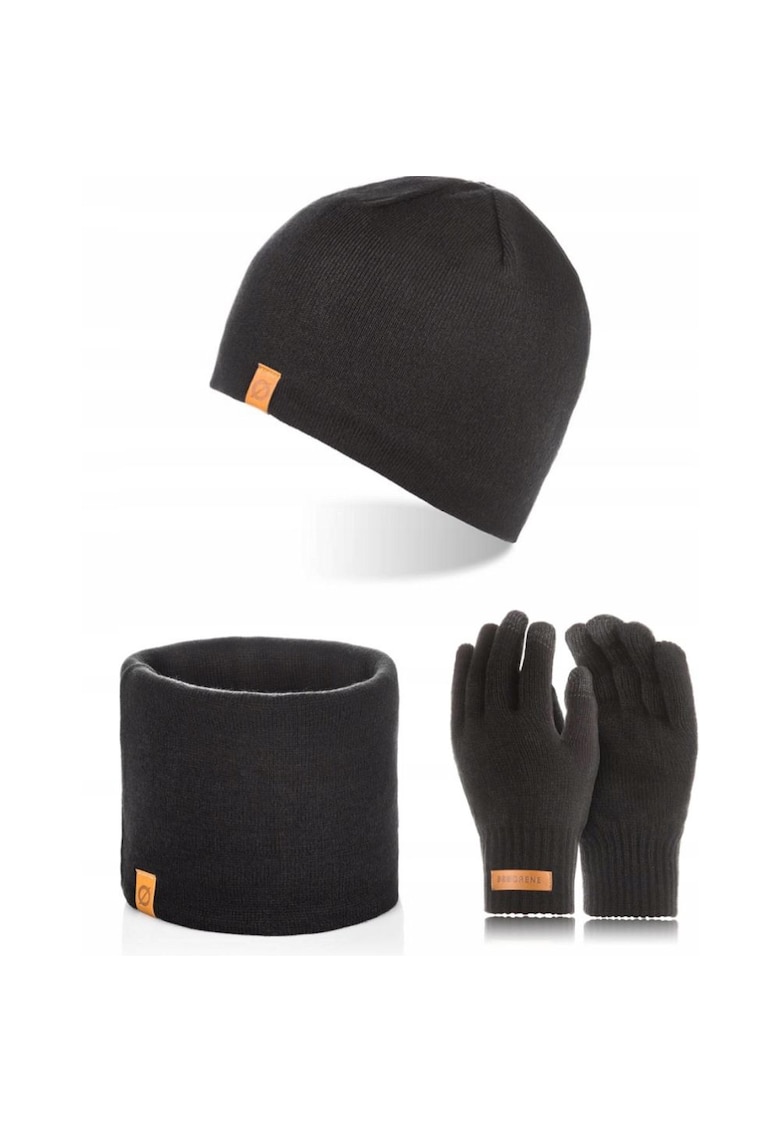 Set caciula cu fular si manusi barbati Brodrene - Acril - Negru