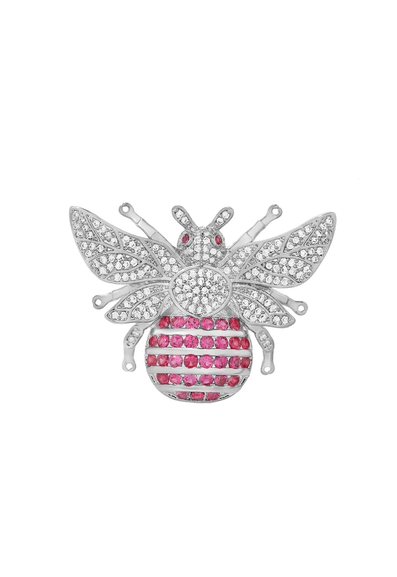 Brosa argintie - forma de bondar - cu pietre din zirconiu - Dolfine C4 -