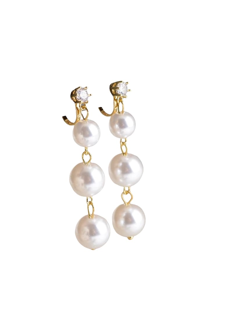 Cercei aurii - cu clips - lungi - cu pietre si perle - Eland C3 -