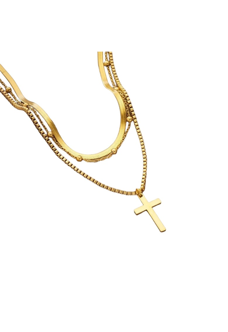 Colier auriu - in 3 straturi - cu cruciulita - Darren C5 -