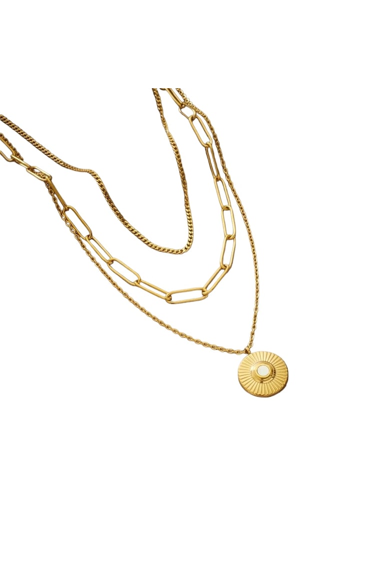 Colier auriu - in 3 straturi - cu zale si banut - Denice C6 -