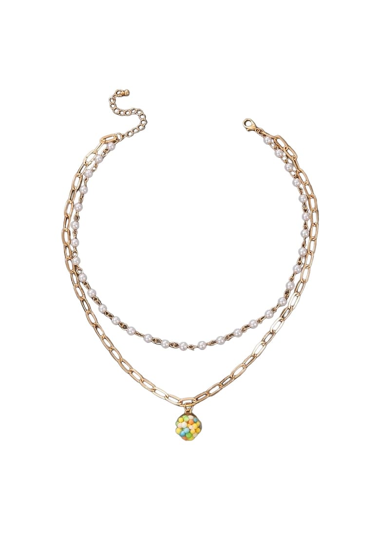 Colier auriu - in 2 straturi - cu perle - Darin C22 -