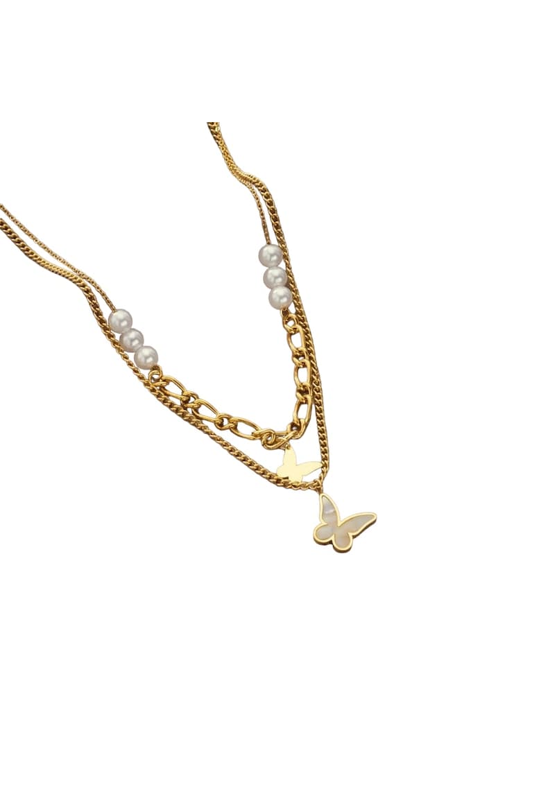 Colier auriu - in 2 straturi - cu perle si fluturi - Derhard C6 -