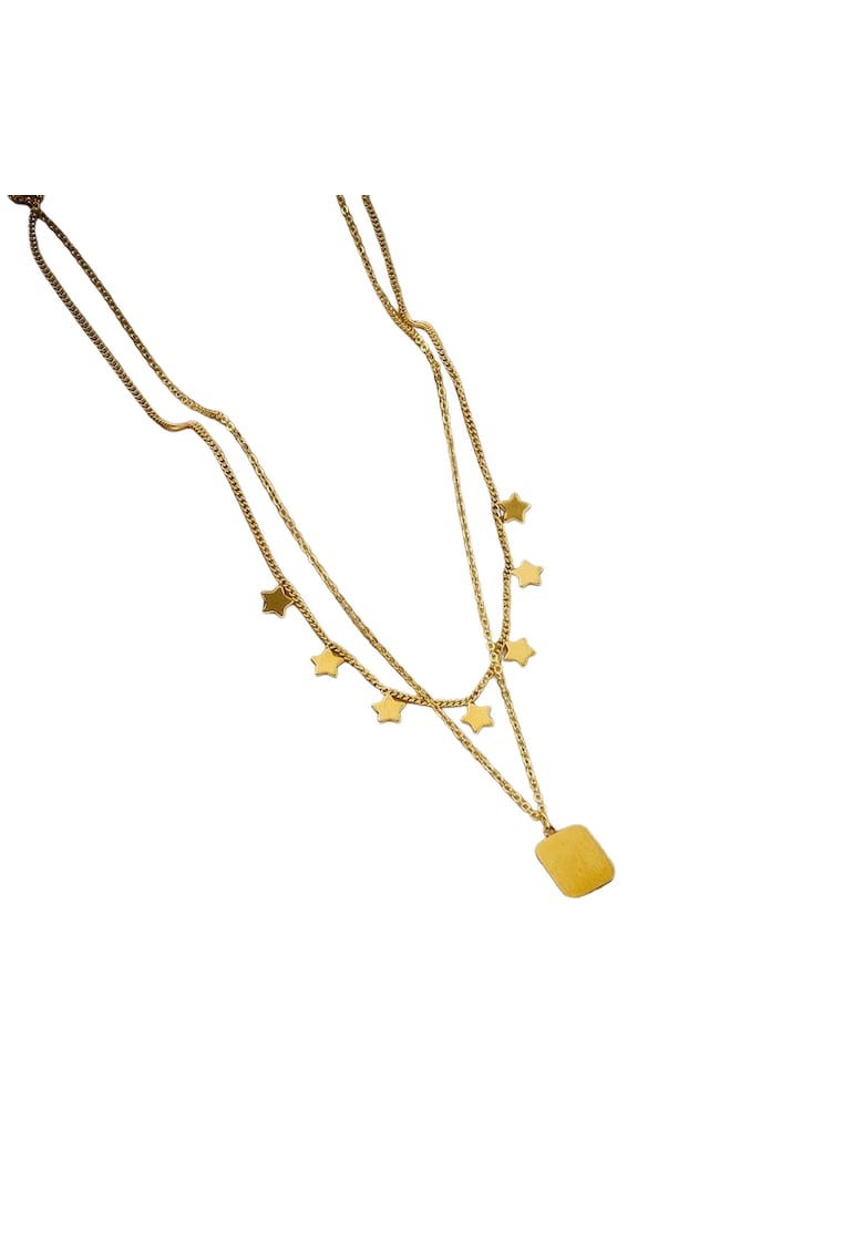 Colier auriu - in 2 straturi - cu stelute si pietre - Delia C5 -