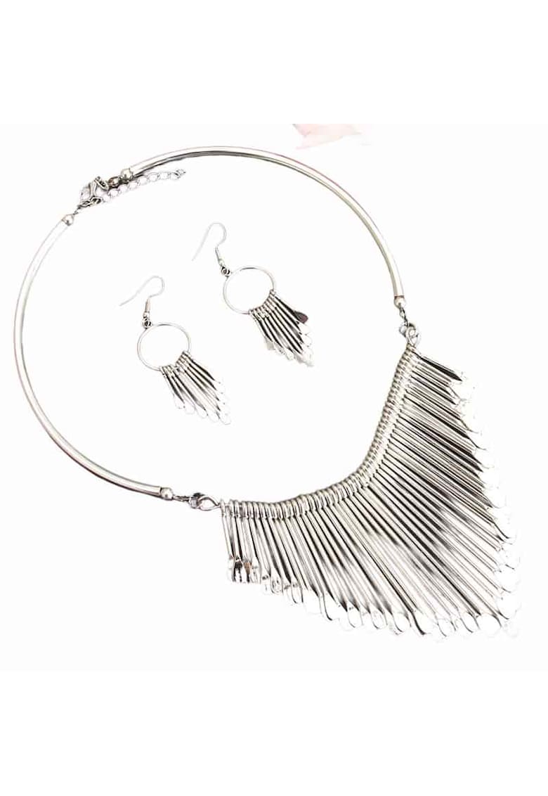 Set colier si cercei - argintiu - Lizett C5 -