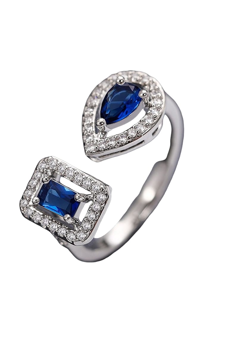 Inel argintiu - reglabil - cu pietre albastre din zirconiu - Alessia C17 -