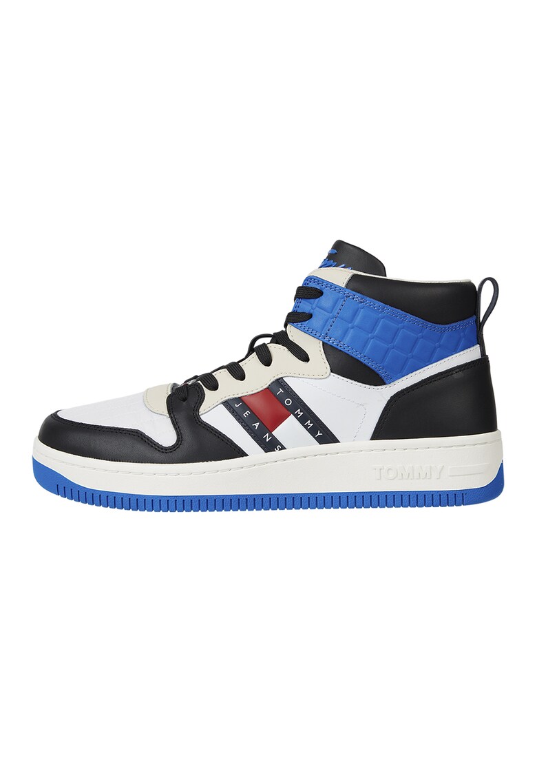 Pantofi sport medii de piele cu aspect contrastant