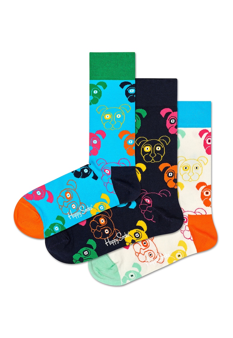 Happy Socks Set de sosete unisex cu imprimeu cu caini - 3 perechi