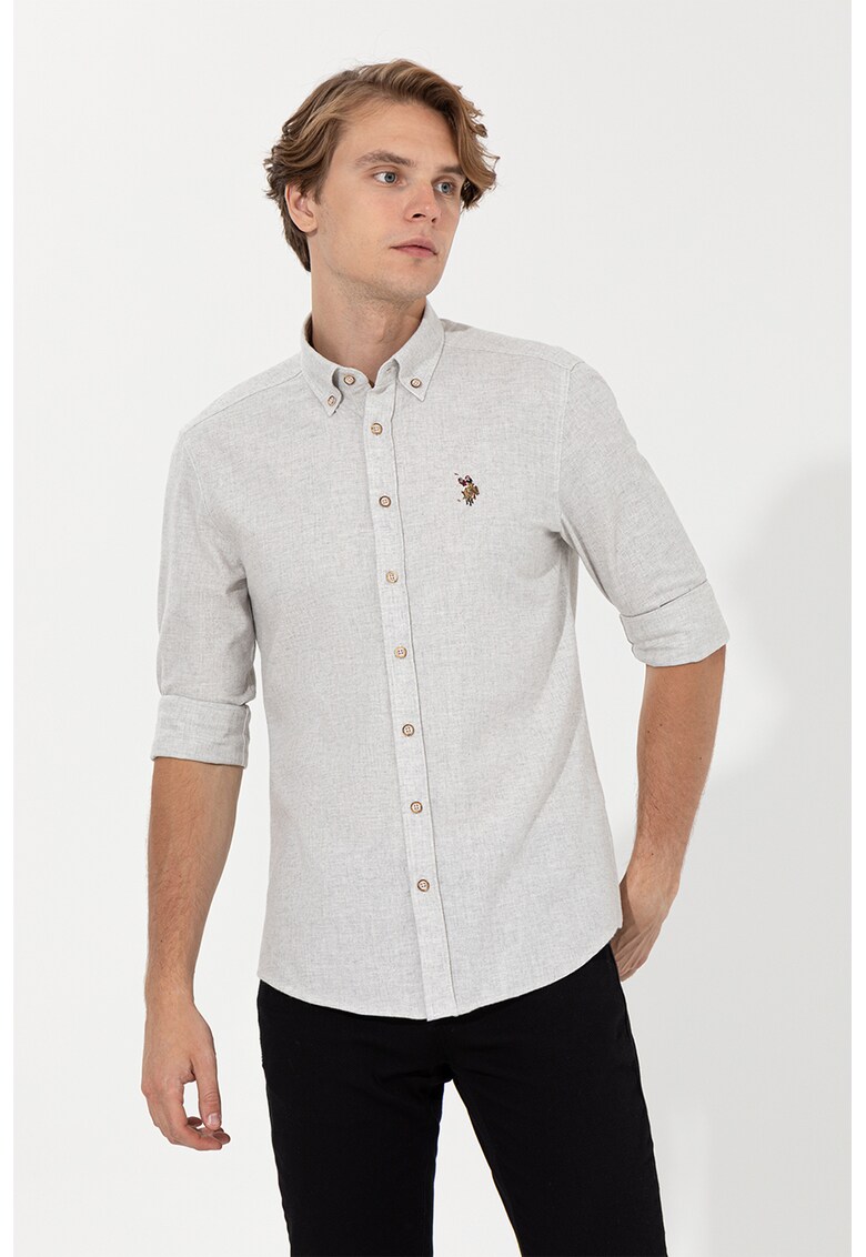 Camasa slim fit din amestec de bumbac cu guler fixat cu nasturi