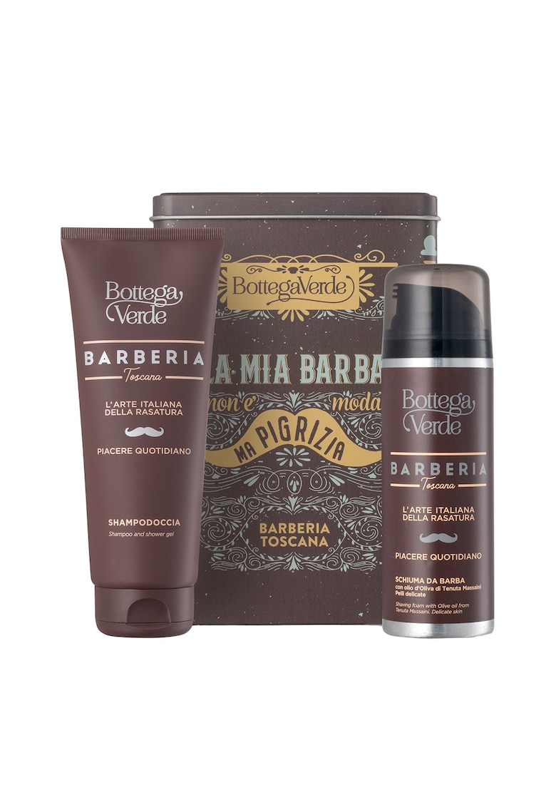 Set Cadou Ingrijire Delicata - cu Ulei de Masline - Barberia Toscana -  Hidrateaza si Protejeaza Pielea - Cu Aroma Eleganta si Naturala - Ideal pentru Rasfatul si Ingrijirea Zilnica - 2x200 ml