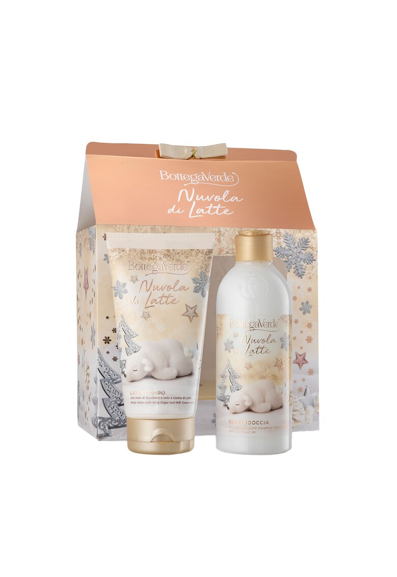Set Cadou Craciun - Curatare si Hidratare Corp - cu Zahar Pudra si Crema de Lapte - Nuvola di Latte - Hidrateaza - Catifeleaza si Revitalizeaza Pielea - Formula Delicata pentru Pielea Normala - 400 ml