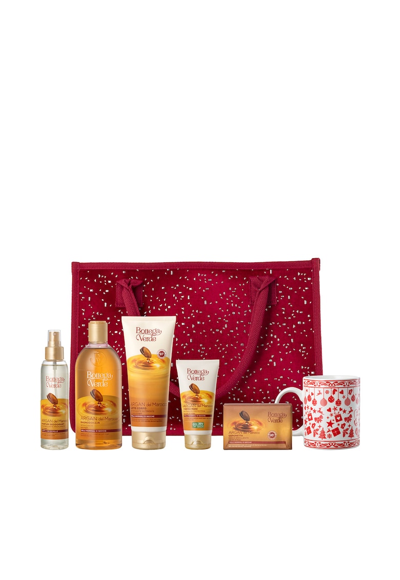 Set cadou Craciun - ingrijire completa corp - cu extract de argan - in ambalaj textil - Argan del Marocco - 125 ML - 150 G - 200 ML - 400 ML - 75 ML -