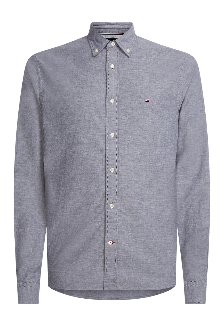 Camasa regular fit cu logo discret si guler Oxford - Gri cenusiu