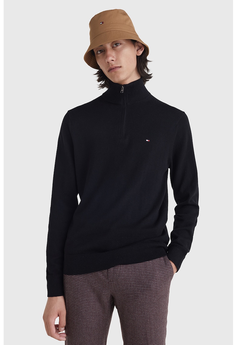 Pulover tricotat fin cu fenta cu fermoar