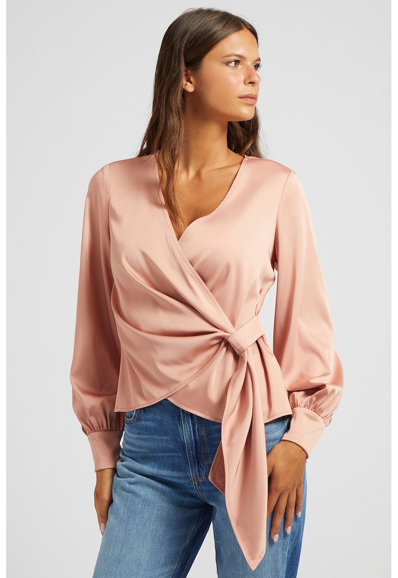 Bluza vaporoasa cu decolteu cache-coeur - Roz somon